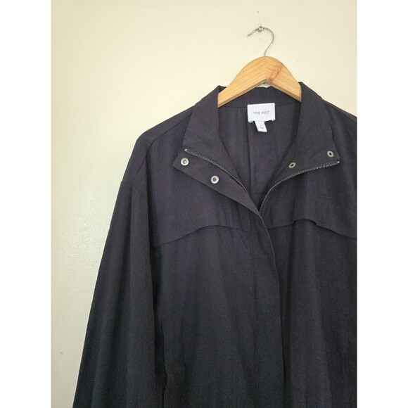 NINE WEST Drapy Utility Bomber Jacket Womens Size Large Black Lightweight - Picture 3 of 11